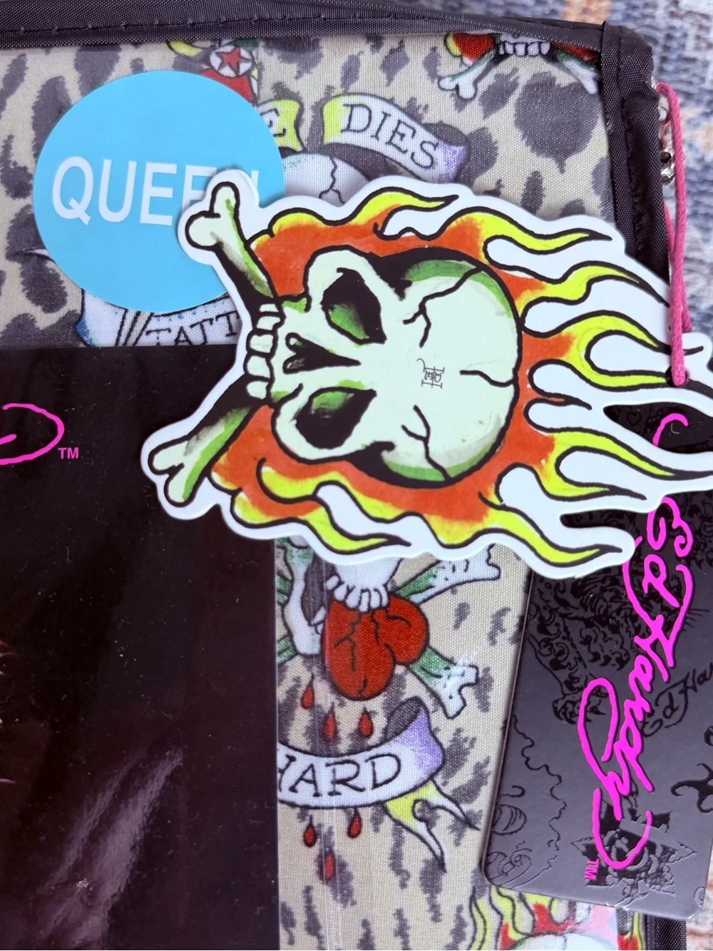 Ed Hardy Leopard Skull & Tiger Queen Sheet Set in Beige, Black, Red